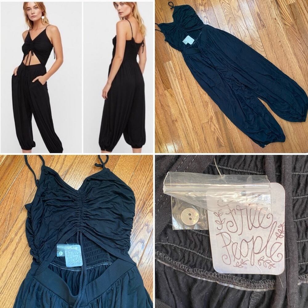 New! $70 Free People Beach Weekend Chillout Ruched Bodice Harem Jumpsuit Small
